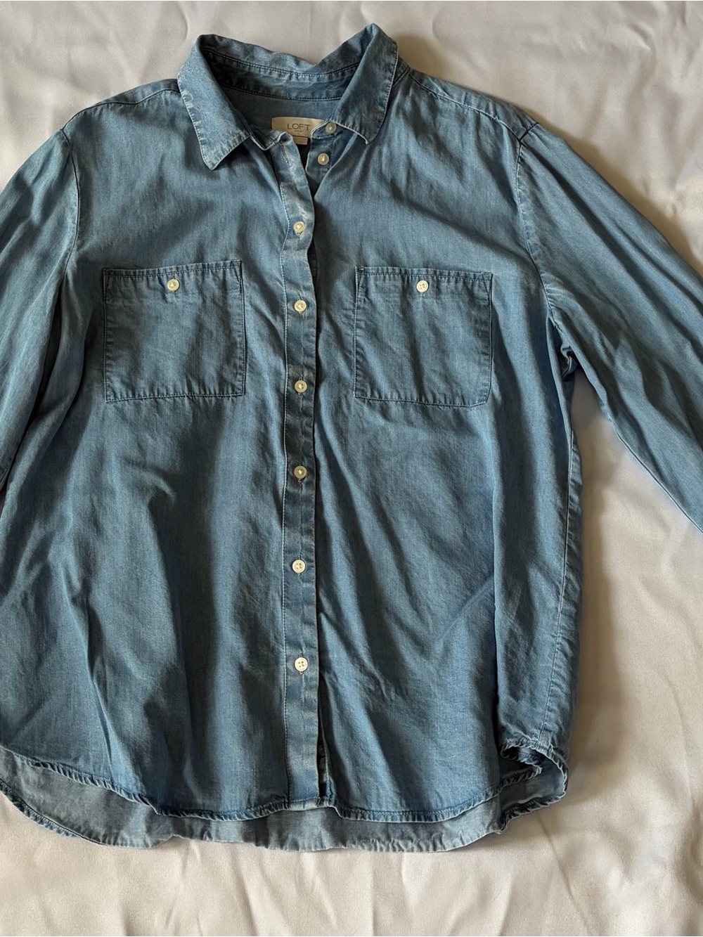 LOFT Light Blue Chambray Button-Down Shirt